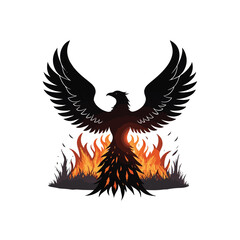 Black phoenix rising from flames illustration