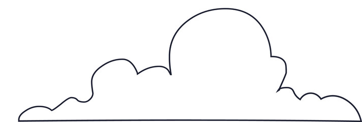 Fluffy cumulus cloud is floating in cartoon-style, with black outline on transparent background