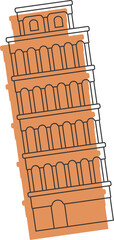 Flat vector art is showing leaning bell tower with arches, columns, bands on transparent background