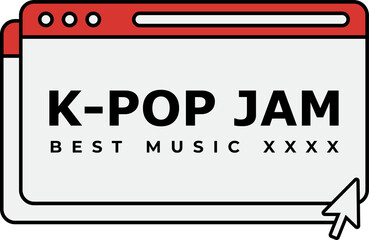 Displaying flat browser window with red bar, K-POP JAM text and cursor on transparent background