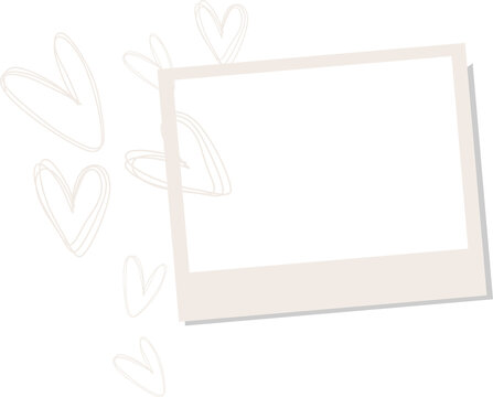 Fototapeta Flat retro instant frame tilting on transparent backdrop with heart doodle, copy space