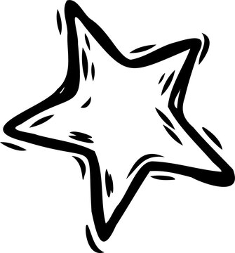 Hand-drawn star shape is floating on transparent background with uneven ink outline, sketch accents