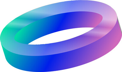 Volumetric 3D ring is floating on transparent background, showing smooth green and magenta gradient