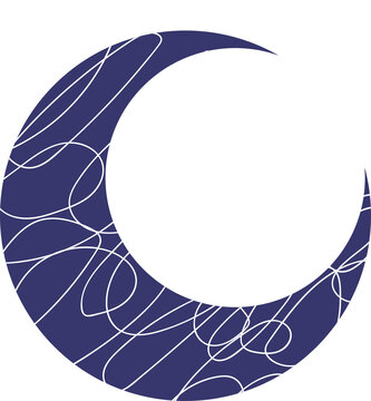 Naklejki Showing flat navy-blue crescent moon featuring white swirls and two 4pt stars on transparent bg