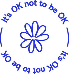 Flat design badge with stylized flower is floating on transparent background with curved text arcs