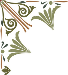 Showing vector scroll with three fan motifs  and  ribbons on transparent canvas, copy space
