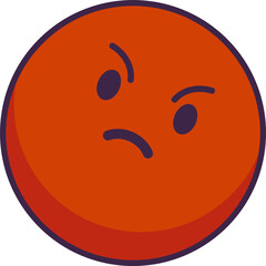 Flat emoticon is showing frowning face with purple outline, orange gradient on transparent backdrop