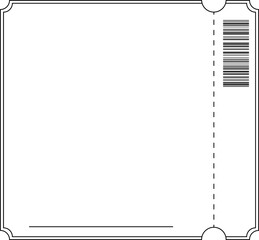 Displaying blank vector ticket stub, border, perforation, notches, barcode, text line, transparent