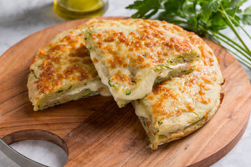 italian focaccia with zucchinis cheese and ham