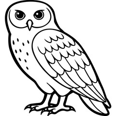 Snowy Owl Minimalist Line Art on White Canvas