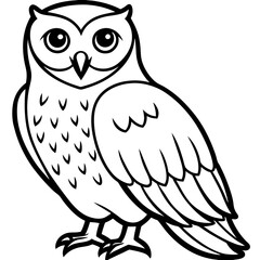 Snowy Owl Minimalist Line Art on White Canvas