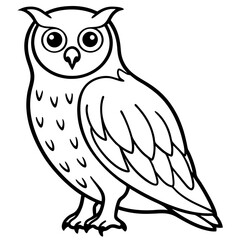Snowy Owl Minimalist Line Art on White Canvas