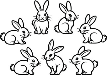 Adorable Bunnies Line Art Collection Perfect for Easter Cards Kids Projects and Spring Designs, silhouette