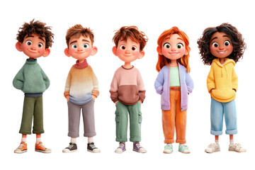 Group of children standing together, looking happy and joyful