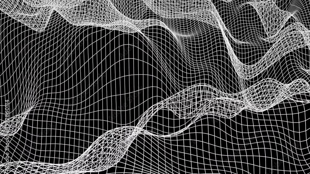 Poster wireframe landscape waves. computer generated 3d render