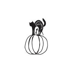 Halloween pumpkin with a black cat and lettering  vector illustration