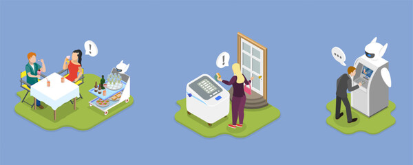 3D Isometric Flat Vector Illustration of Electric Servant Services, Humanoid Machine