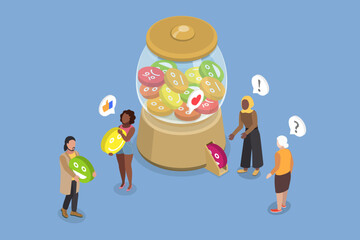 3D Isometric Flat Vector Illustration of Emotional Intelligence, Understanding Emotions And Positive Thinking In Psychology