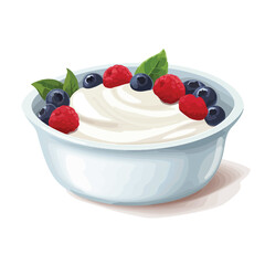 High-Quality Fresh Organic Yogurt in Ceramic Bowl Icon Isolated on White Background for Healthy Eating