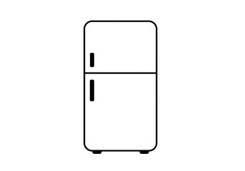 Illustration of a two door refrigerator with black outline on a white background in simple style