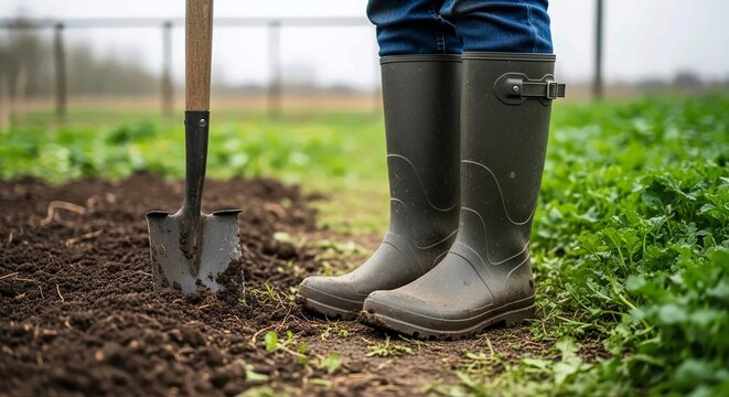 Muddy Rubber Boots in a Garden