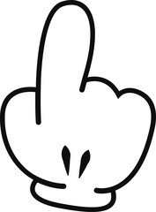 White cartoon glove hand is extending middle finger in flat design, transparent background