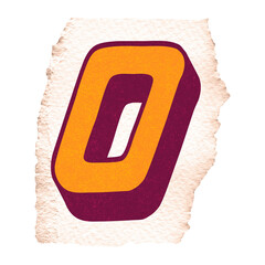 Stylized 3D zero graphic is floating on torn beige paper fragment, transparent background
