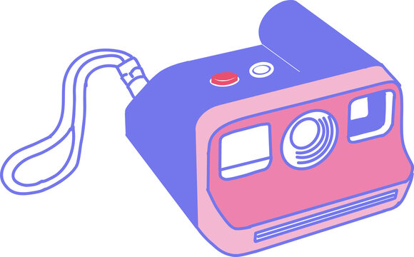 Pastel purple retro camera is being shown in flat design with wrist strap on transparent background