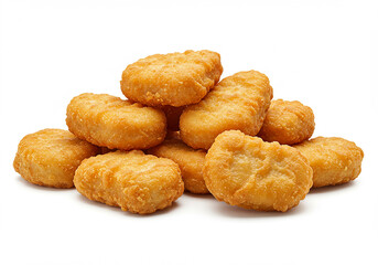Pile of golden fried chicken nuggets isolated