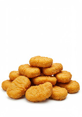 Pile of golden fried chicken nuggets isolated