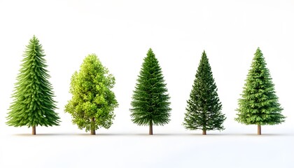 Three different types of trees displayed against a plain white background.