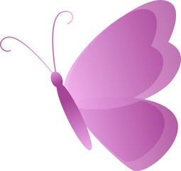 Stylized pink-purple butterfly is floating on transparent background with gradient wings, antennae