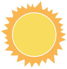 Stylized sun is shining in flat vector with yellow center and orange rays on transparent background