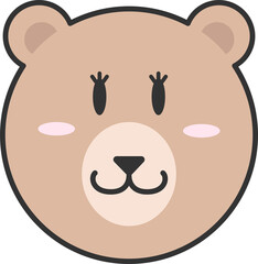 Stylized bear head is being shown in flat cartoon illustration, with transparent background