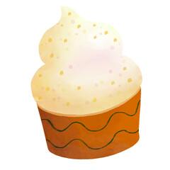 yellow swirl is sitting atop cup with green waves in painted illustration, transparent background