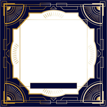 Art deco frame is featuring sunburst, octagonal panel, bottom placeholder on transparent background