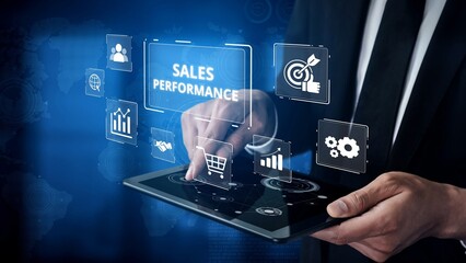 Digital sales performance dashboard showing sales performance metrics, performance trends, sales...