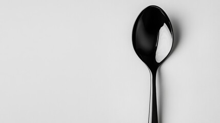 Black spoon white background shadow minimal contrast kitchen utensil clean modern stainless object food isolated