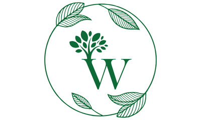 W Letter with Leaf Logo Vector