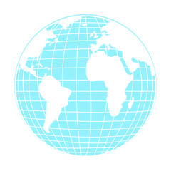 Earth globe is showing flat design turquoise grid with white continents, transparent background