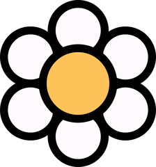 Flower is floating on transparent background, in flat style with yellow center and white petals