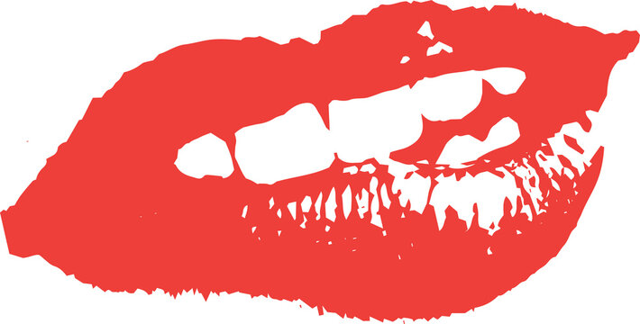 Fototapeta Lipstick print showing detailed lip creases and teeth gaps on transparent background, flat design