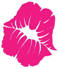 Stylized magenta lip print is showing as silhouette with white outline transparent background