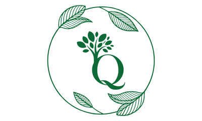 Q Letter with Leaf Logo Vector