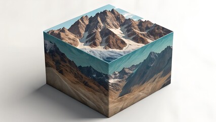  Abstract 3D Mountain Rendering on Cube Base.