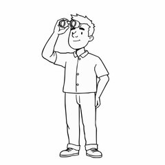 The man is looking through binoculars.