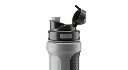 Water bottle with ergonomic grip and flip-top lid, isolated on white — fitness hydration accessory ready for mockups and promotions