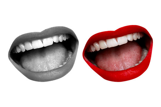 Collage with screaming mouth. Element for pop art design. Communication concept, public opinion, public speaking, society, media. Message. Announcement in social networks