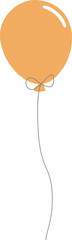 Flat vector round orange party balloon is floating on transparent background, with tied bow string