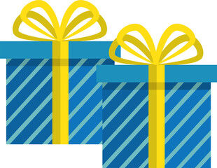Two wrapped gift boxes with yellow ribbon bows are showing in flat design transparent background